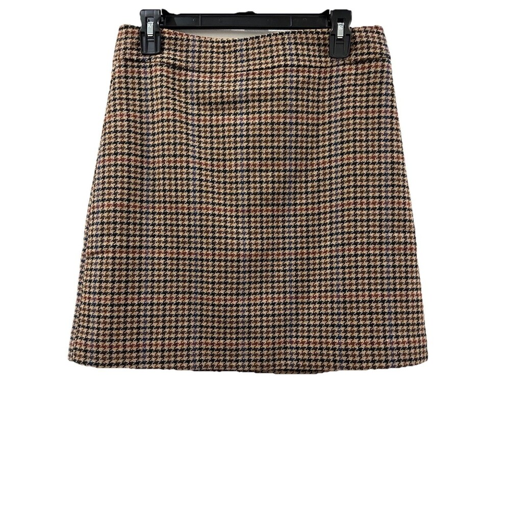 J.Crew Womens 6 Wool Blend Pencil Mini Skirt Brown Houndstooth Lining Back Zip
